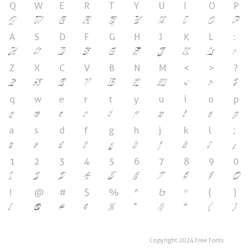 Character Map of QuaelGothicHollowItalics Regular