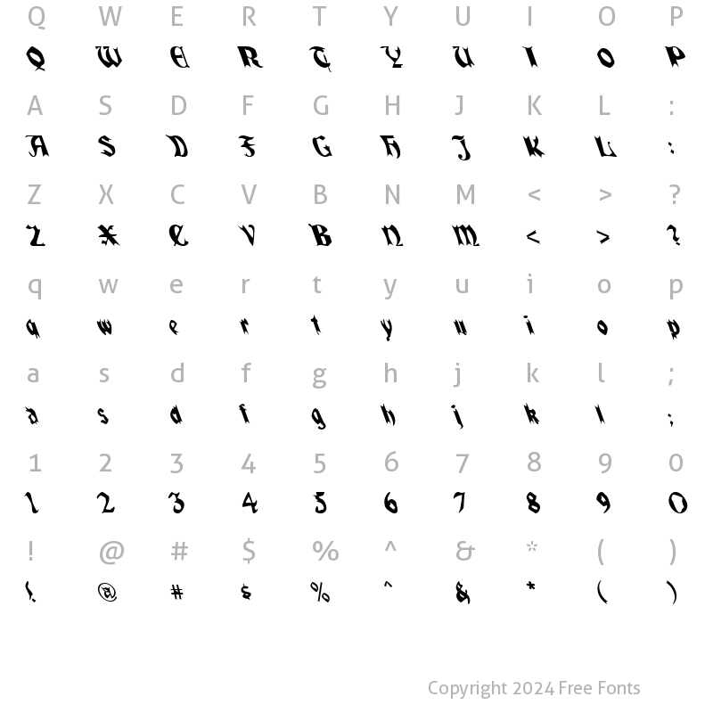 Character Map of QuaelGothicLefty Regular