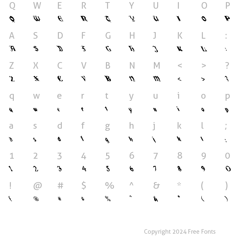 Character Map of QuaelGothicLeftyCondensed Regular