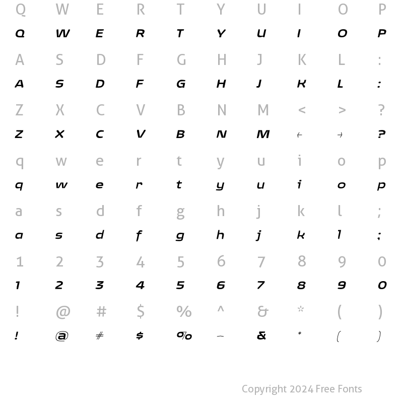 Character Map of Quagmire Extended Medium Italic