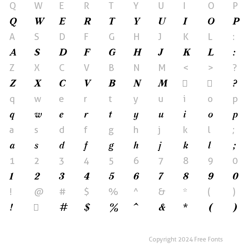 Character Map of Quant Antiqua Bold Italic