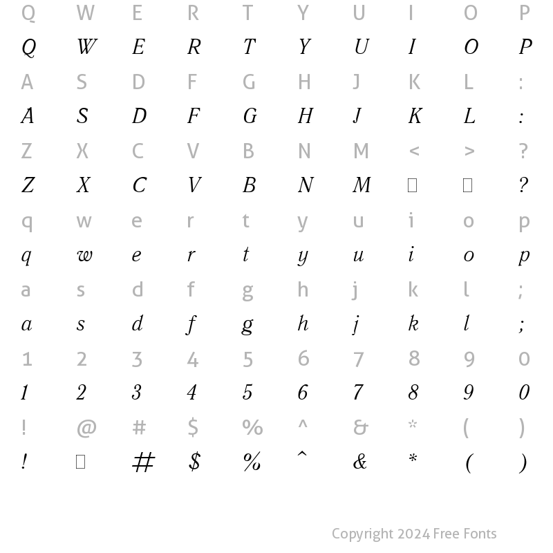 Character Map of Quant Antiqua Italic