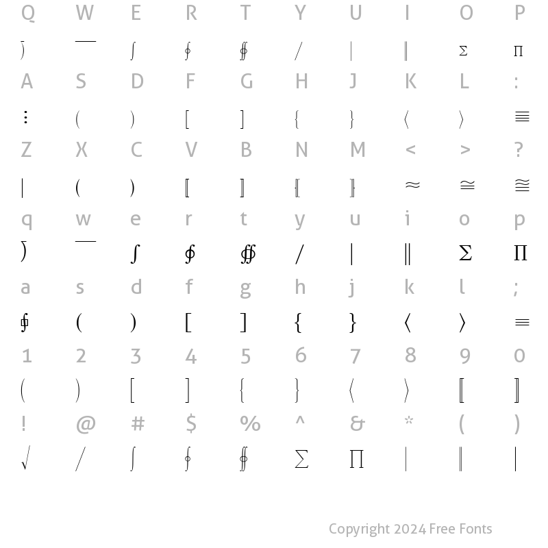 Character Map of Quanta Pi Five SSi Regular