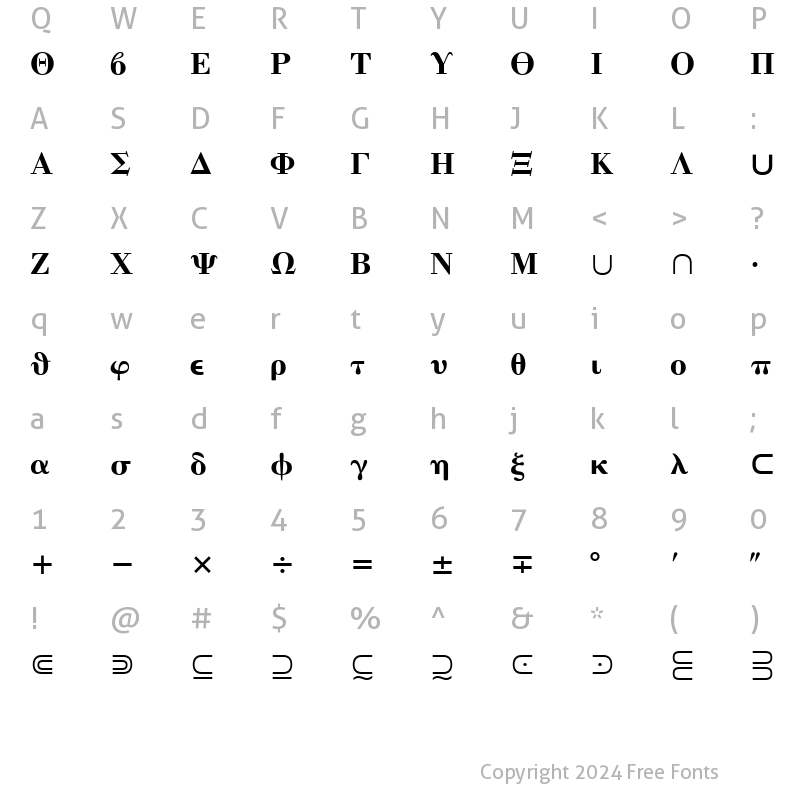 Character Map of Quanta Pi Two SSi Regular