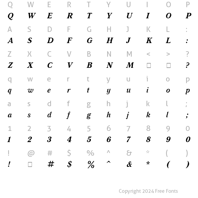 Character Map of QuantAntiqua Bold Italic