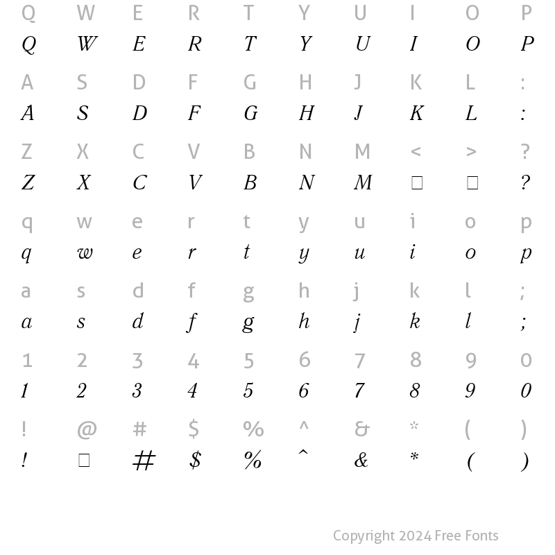 Character Map of QuantAntiqua Italic