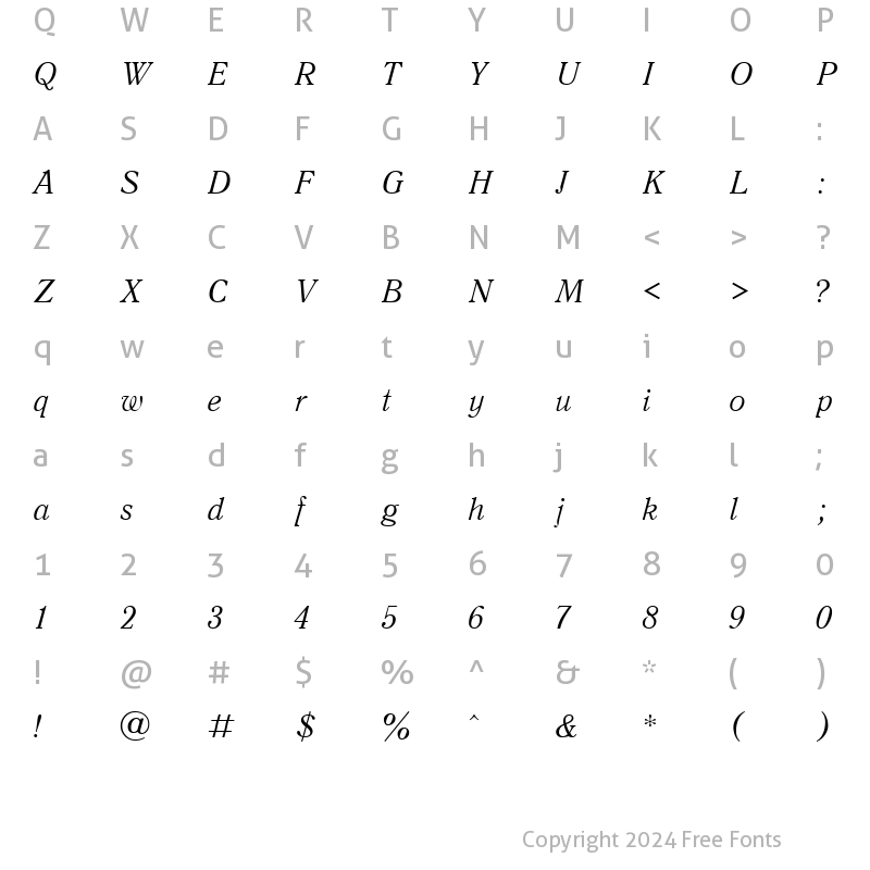 Character Map of QuantAntiquaCTT Italic