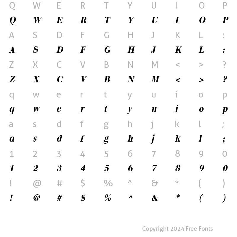 Character Map of Quantas Bold Italic