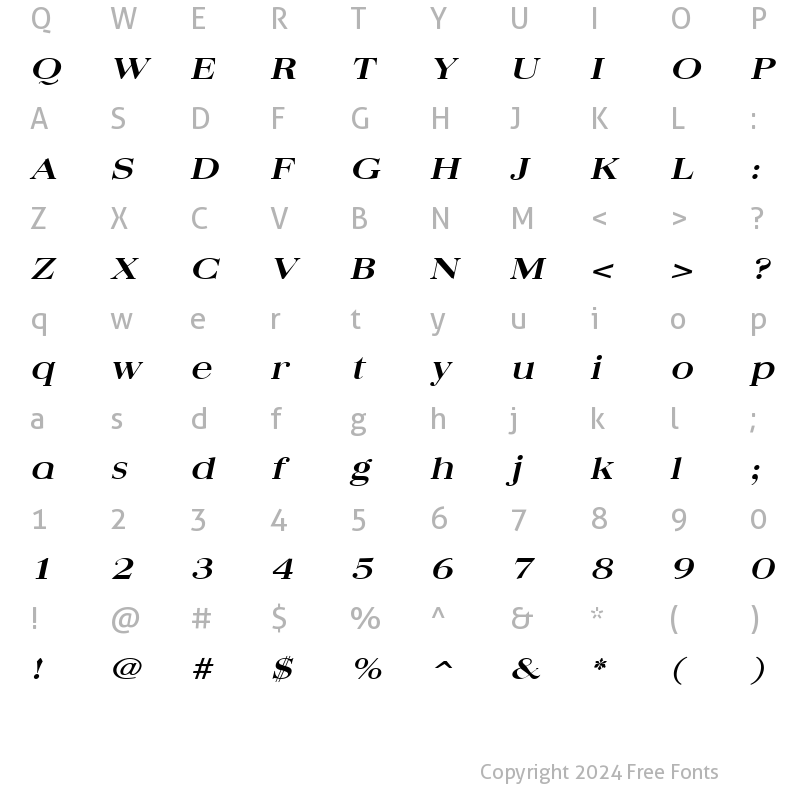 Character Map of QuantasBroad Bold Italic