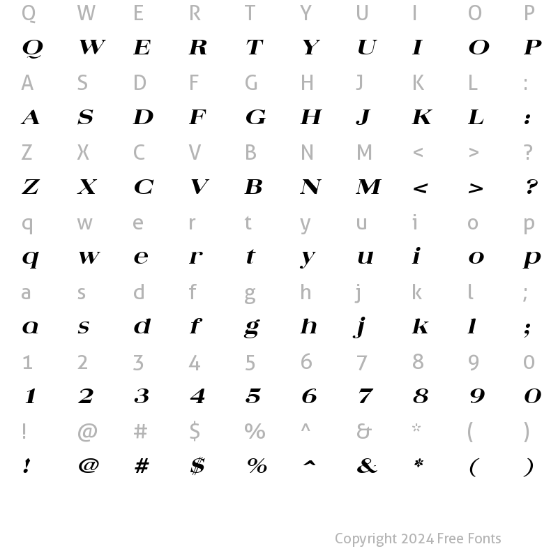 Character Map of QuantasBroadExtrabold Italic