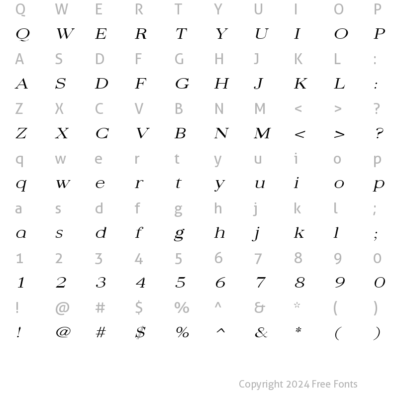 Character Map of QuantasBroadLight Italic