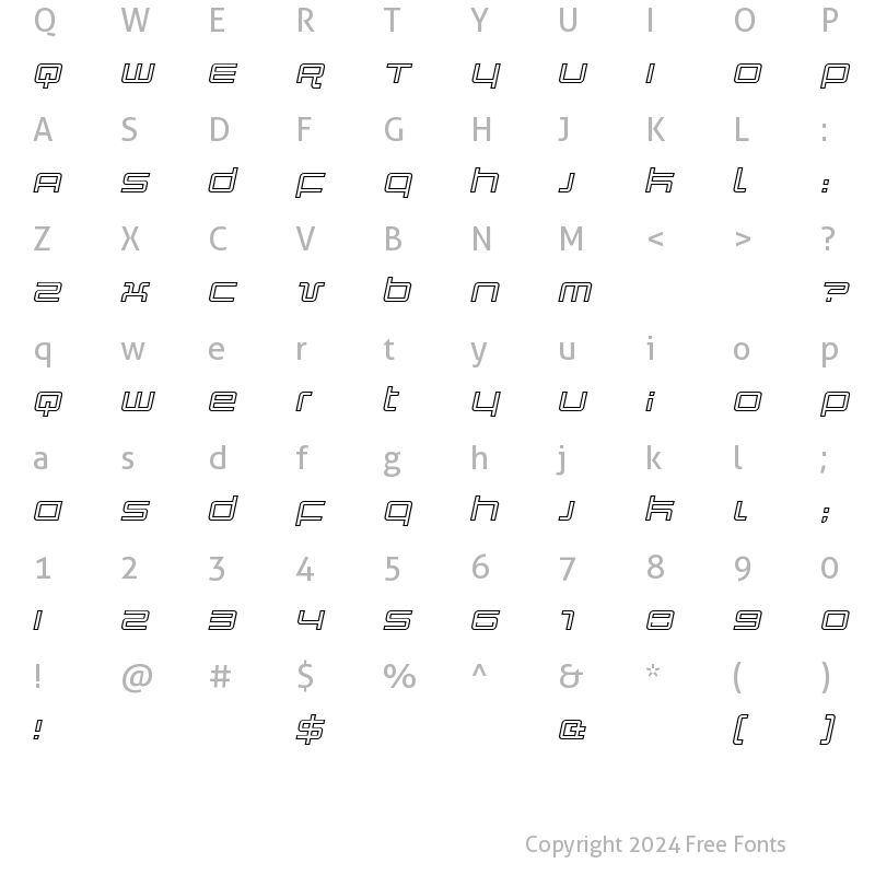 Character Map of Quark Outline Italic