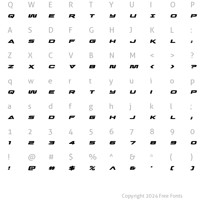 Character Map of Quark Storm Expanded Italic Expanded Italic