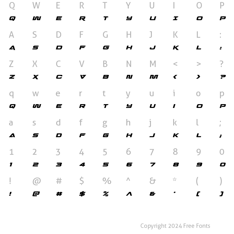 Character Map of Quark Storm Italic Italic