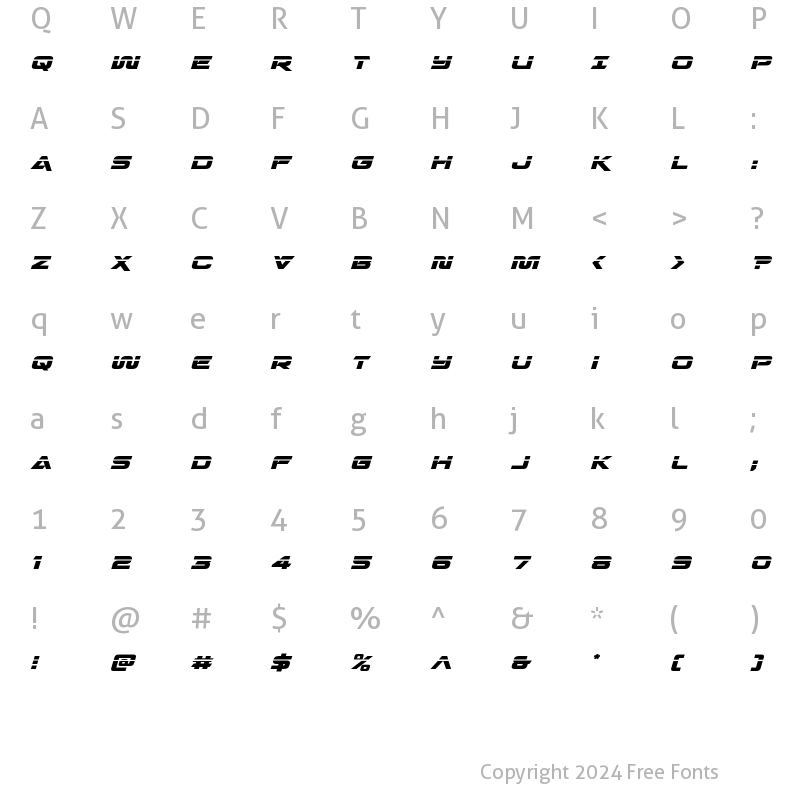 Character Map of Quark Storm Laser Italic Italic