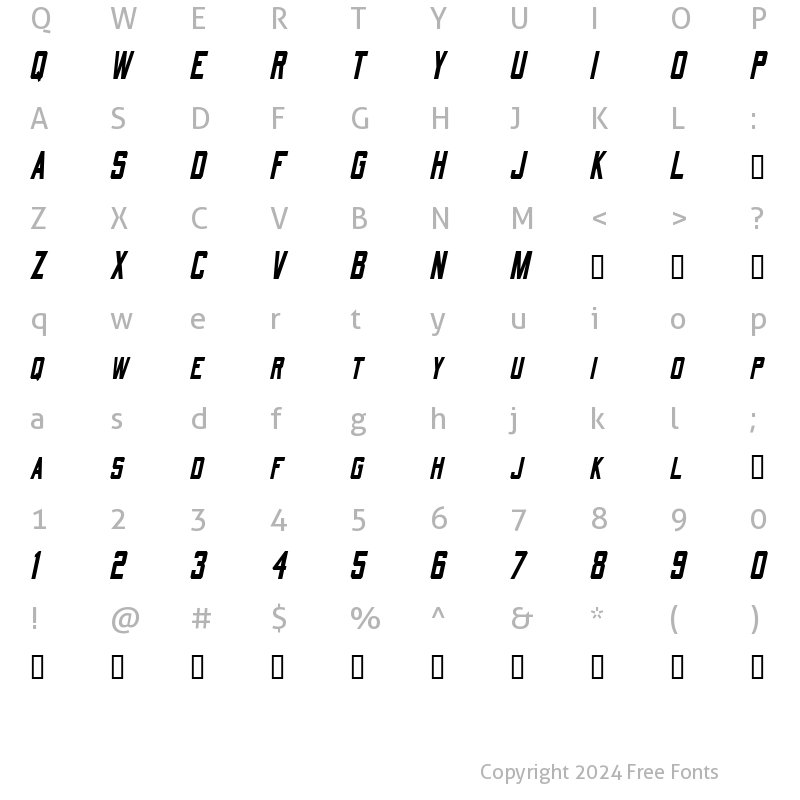 Character Map of QuarterbackCondensed Oblique