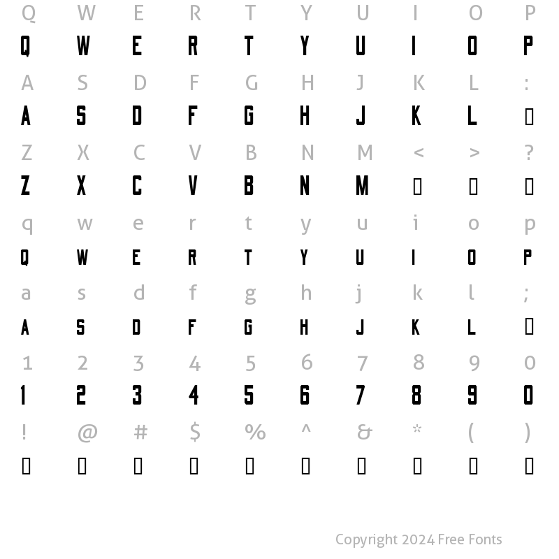 Character Map of QuarterbackCondensed Regular