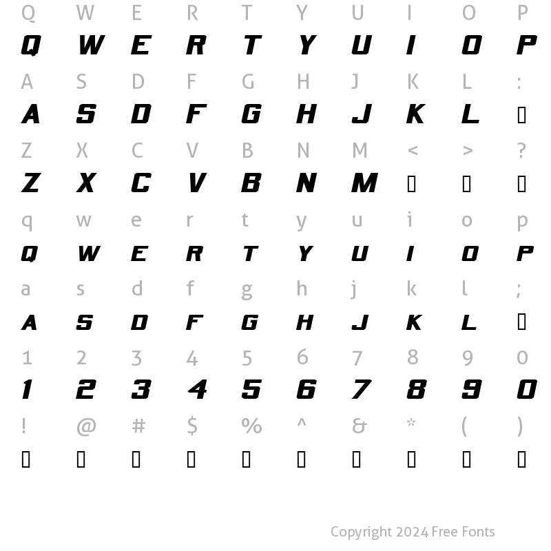 Character Map of QuarterbackExtended Oblique