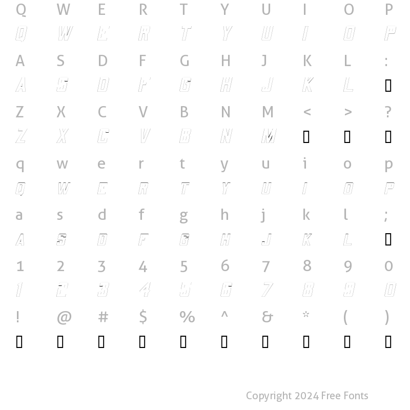 Character Map of QuarterbackOutline Oblique