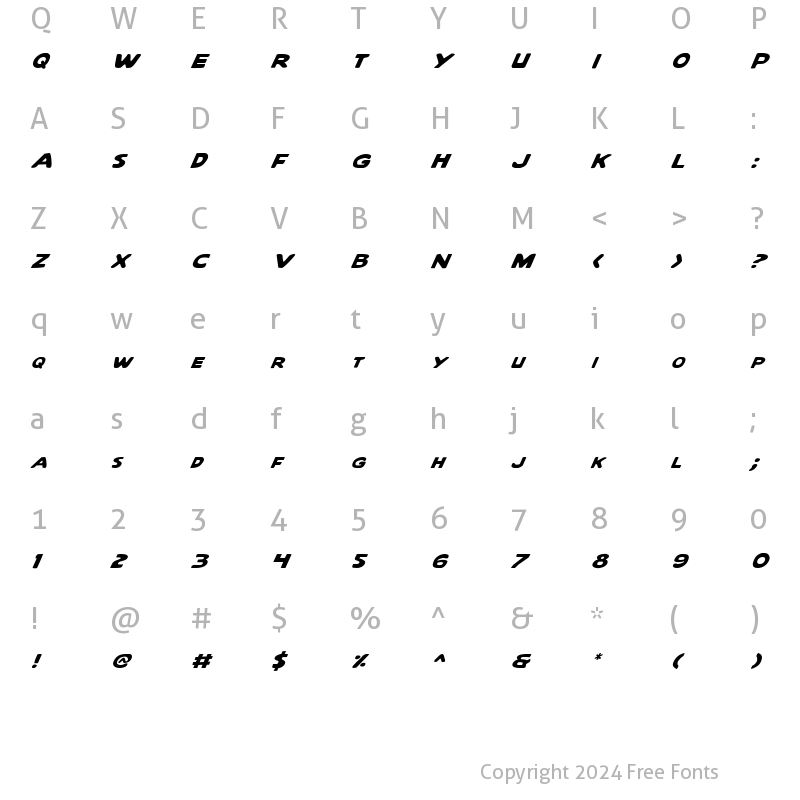 Character Map of Quartermain Italic Italic