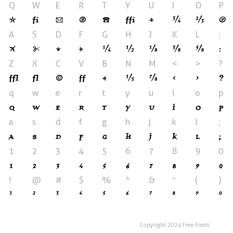 Character Map of QuartetFractionsBold Bold