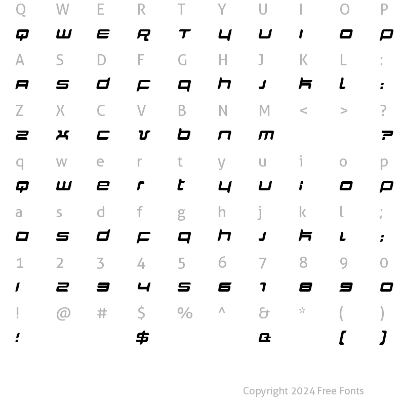 Character Map of Quarx Italic