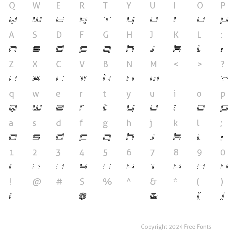 Character Map of Quarx Outline Italic