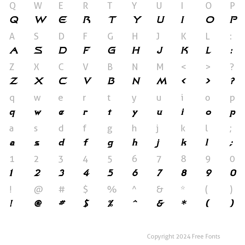 Character Map of Quasar BoldItalic