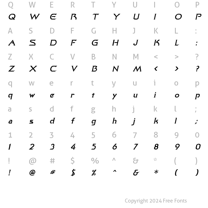 Character Map of Quasar Italic