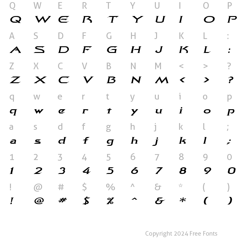 Character Map of QuasarExtended Italic