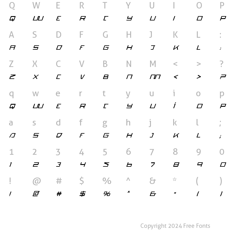 Character Map of Quasitron Bold Italic Bold Italic