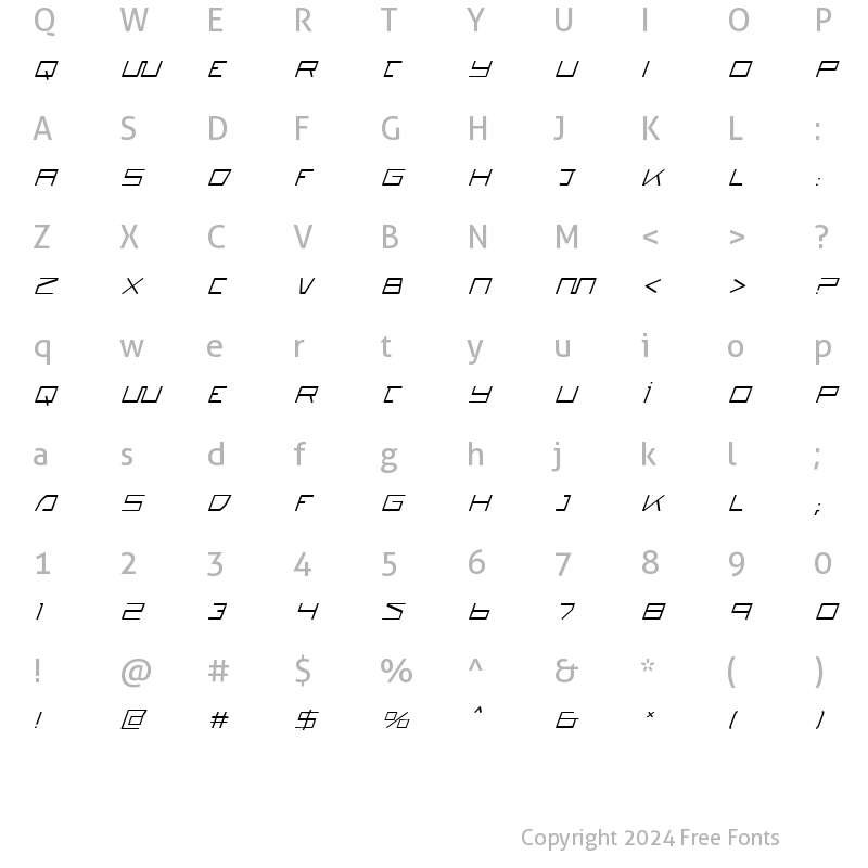 Character Map of Quasitron Italic Italic