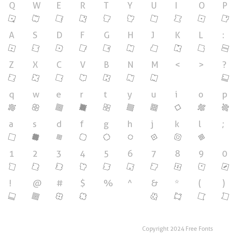 Character Map of QUBE HOLLOW ITALIC