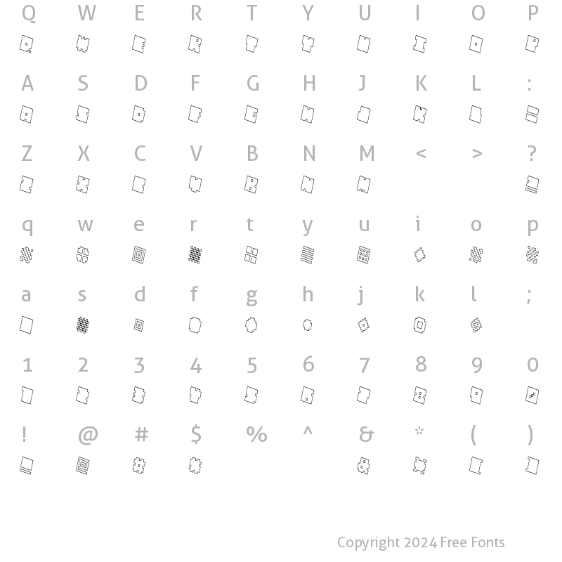 Character Map of QUBE HOLLOW THIN ITALIC