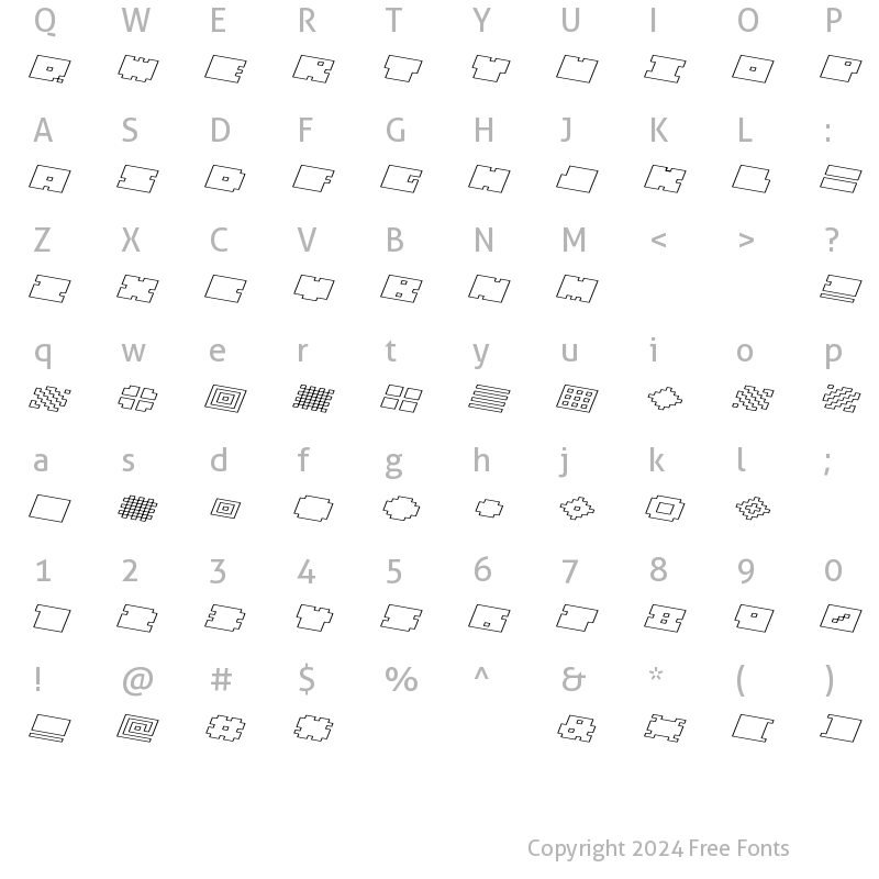 Character Map of QUBE HOLLOW WIDE ITALIC