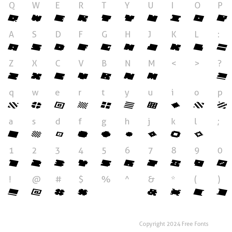 Character Map of QUBE WIDE ITALIC