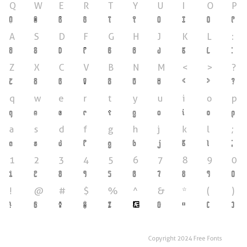 Character Map of Queasy Outline BRK Regular