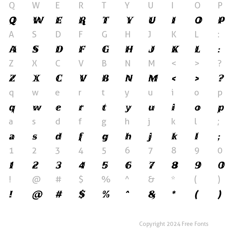 Character Map of Queen Mestalla Italic