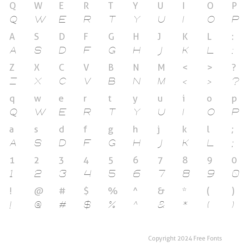 Character Map of Queental Light Italic