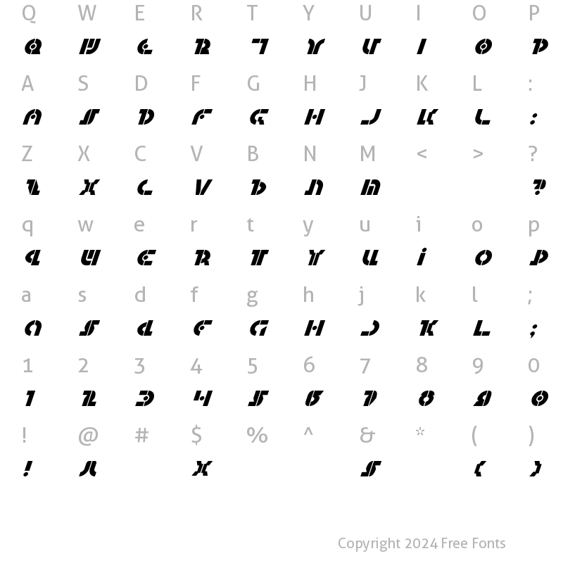 Character Map of Questlok Italic Italic