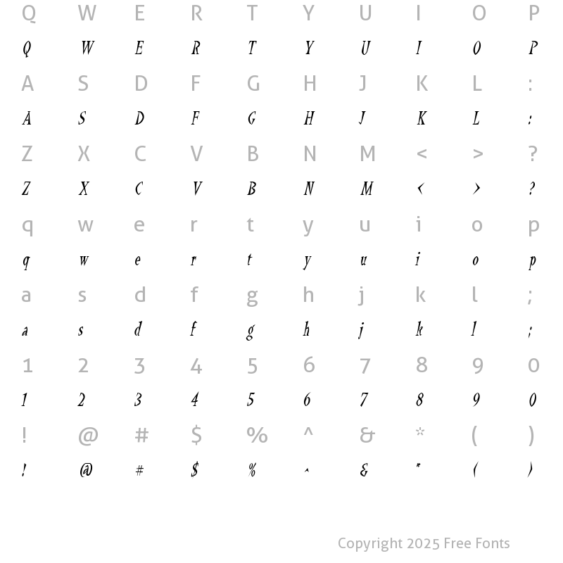 Character Map of QuetzalcoatlCondensed Italic
