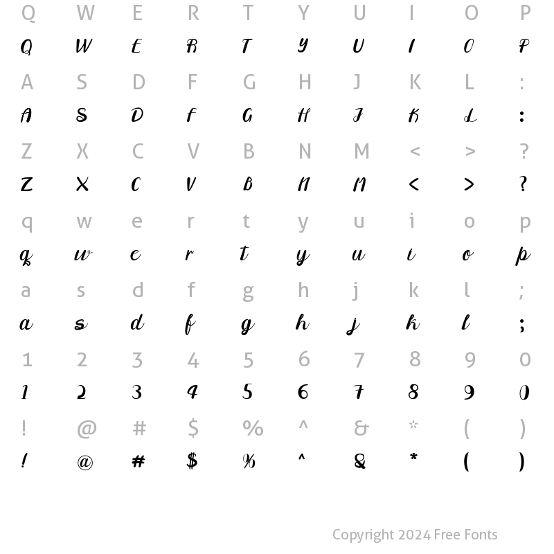 Character Map of Quick Shinobi Regular