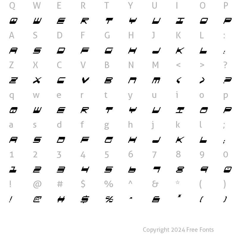 Character Map of QuickGear Condensed Italic Condensed Italic