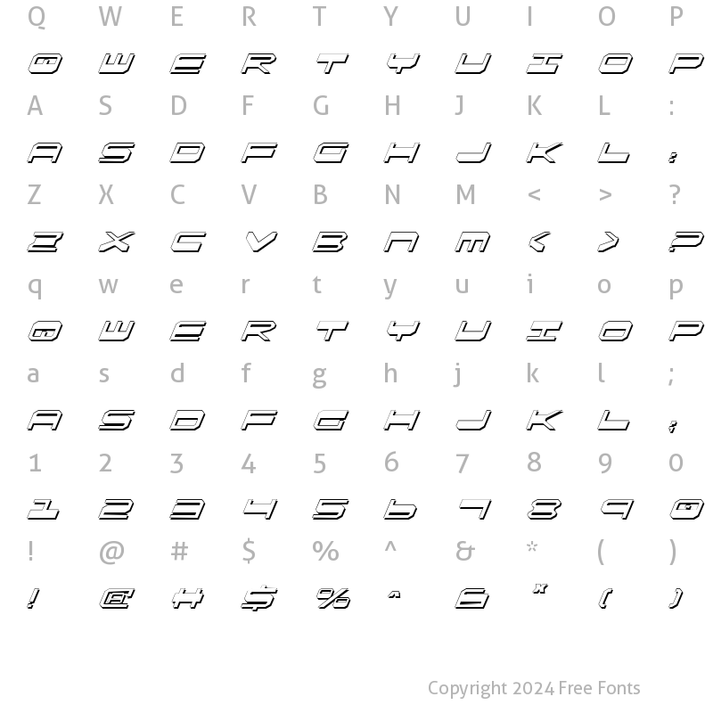 Character Map of QuickGear Shadow Italic Shadow Italic