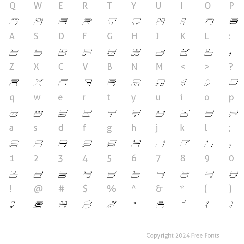 Character Map of Quickmark Cond Shadow Ital Cond Shadow Ital