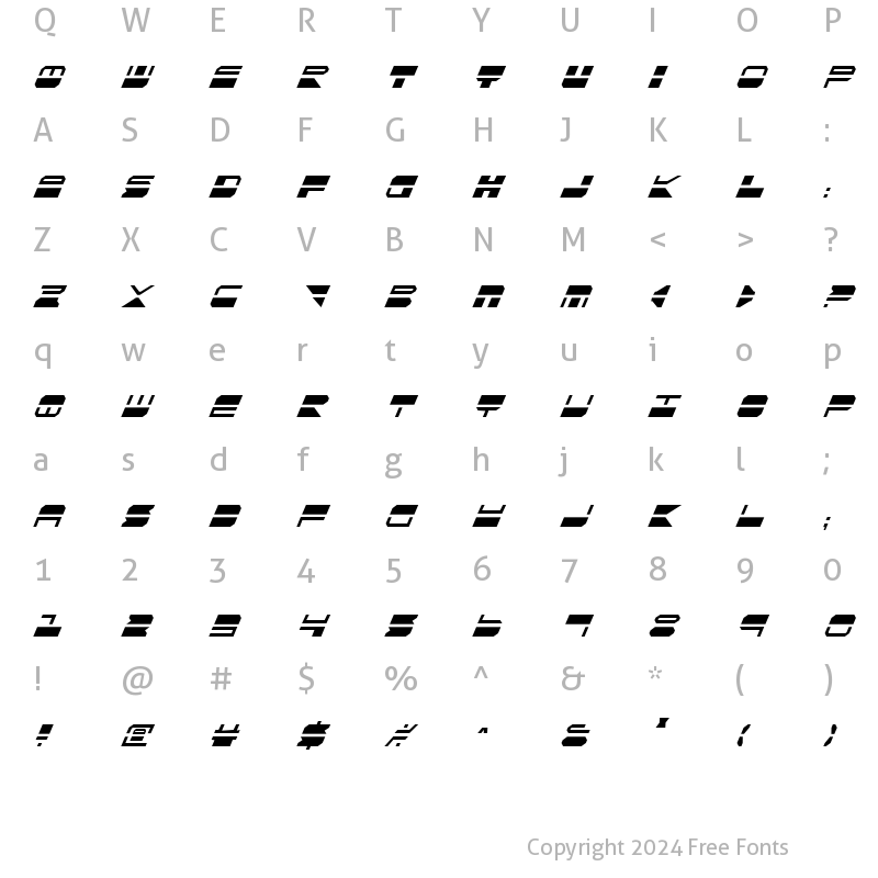 Character Map of Quickmark Condensed Italic Condensed Italic