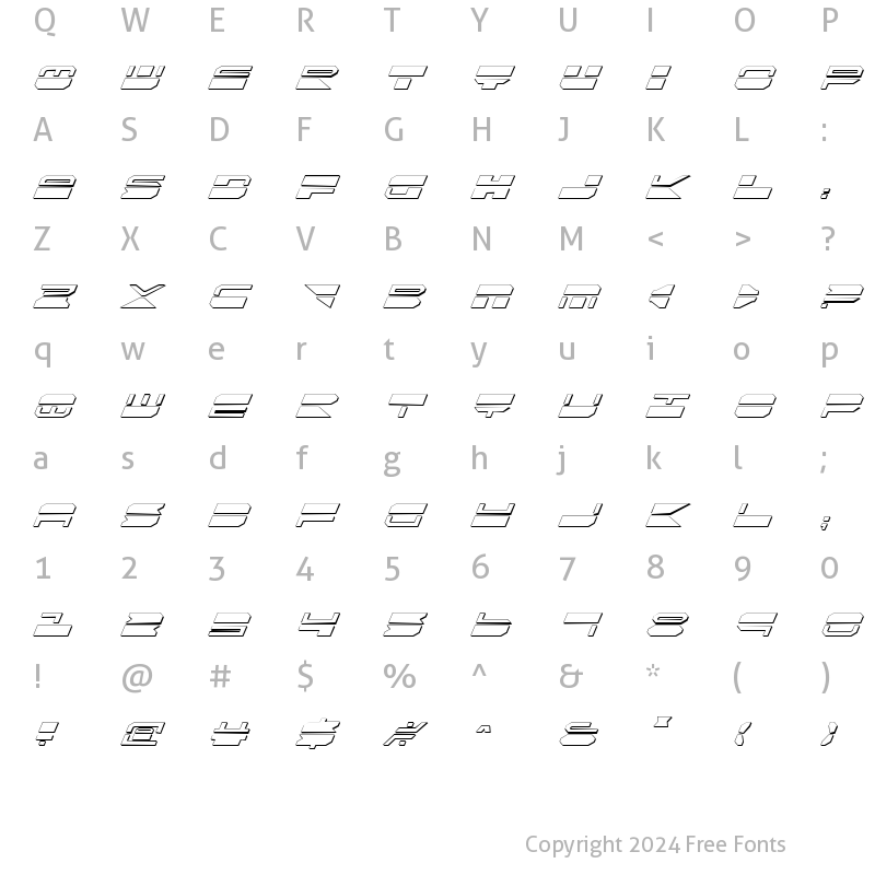 Character Map of Quickmark Shadow Italic Shadow Italic