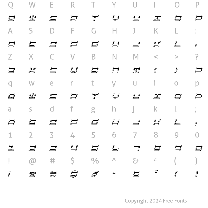 Character Map of QuickQuick Shadow ItalCondensed Shadow ItalCondensed