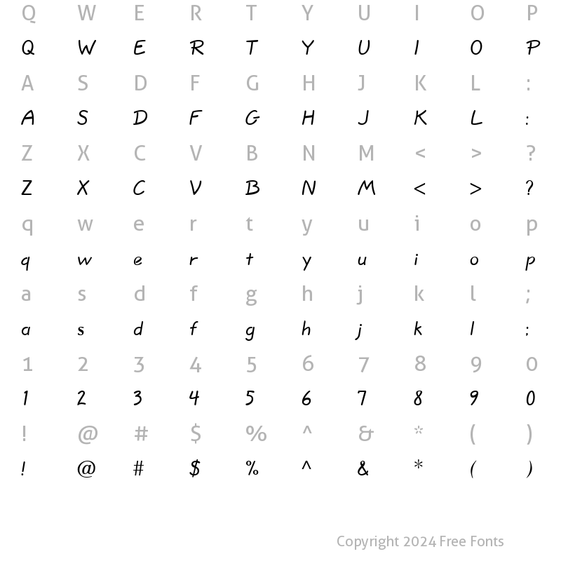 Character Map of QuickScript Normal