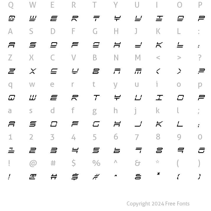 Character Map of QuickStrike Italic Condensed Italic Condensed